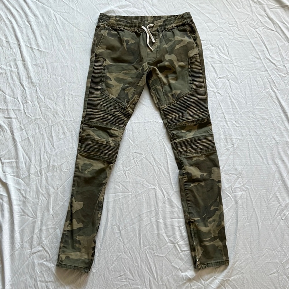 PacSun Green Camo Camouflage Skinny Moto Drawstring Pants Size Medium